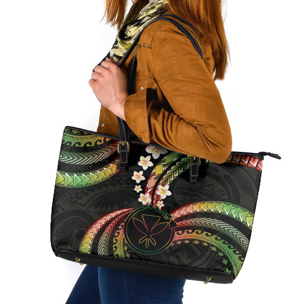 Hawaii Map Kanaka Maoli Leather Tote Bag Fantastic Frangipani Reggae