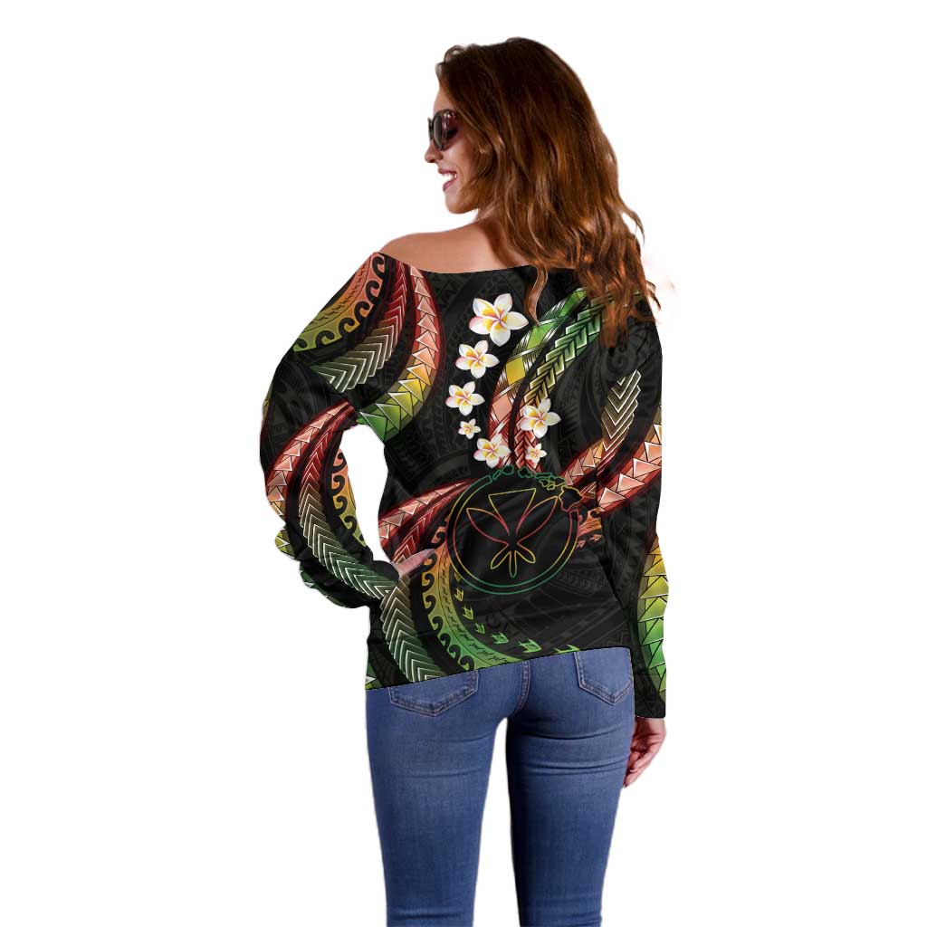 Hawaii Map Kanaka Maoli Off Shoulder Sweater Fantastic Frangipani Reggae