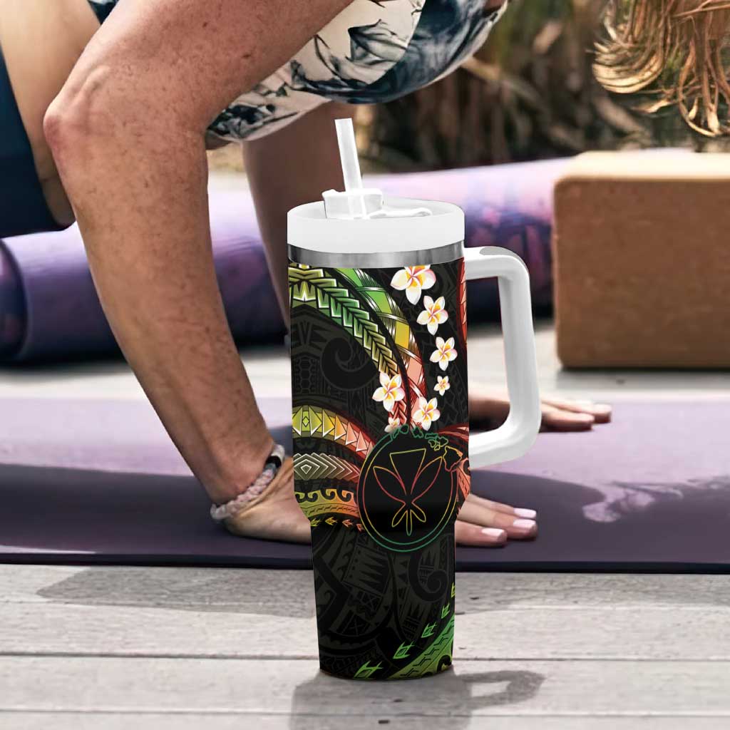 Hawaii Map Kanaka Maoli Tumbler With Handle Fantastic Frangipani Reggae