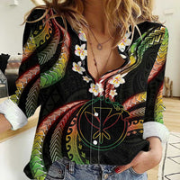 Hawaii Map Kanaka Maoli Women Casual Shirt Fantastic Frangipani Reggae LT01 Female Reggae - Polynesian Pride