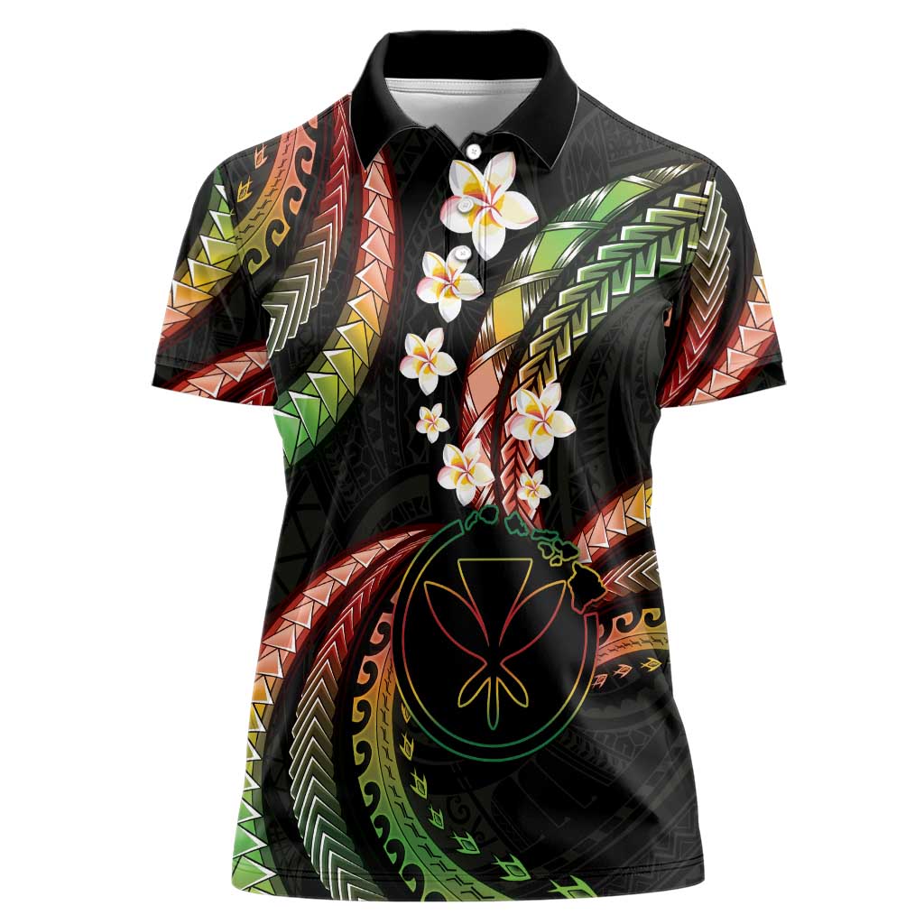Hawaii Map Kanaka Maoli Women Polo Shirt Fantastic Frangipani Reggae LT01 Female Reggae - Polynesian Pride