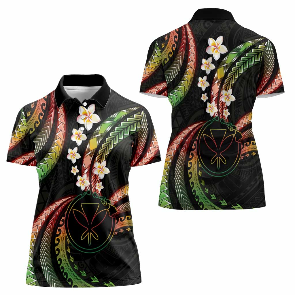 Hawaii Map Kanaka Maoli Women Polo Shirt Fantastic Frangipani Reggae LT01 - Polynesian Pride