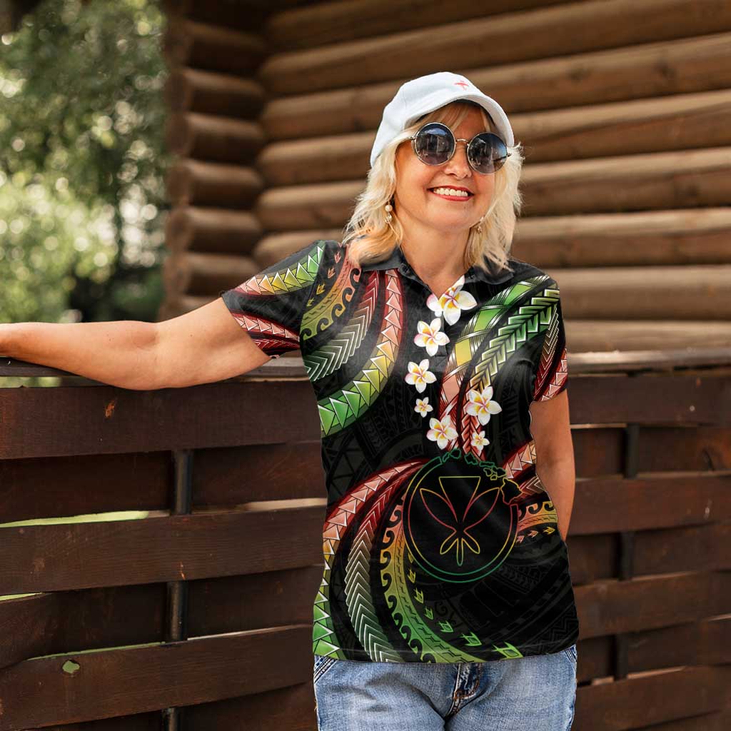 Hawaii Map Kanaka Maoli Women Polo Shirt Fantastic Frangipani Reggae LT01 - Polynesian Pride