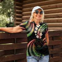 Hawaii Map Kanaka Maoli Women Polo Shirt Fantastic Frangipani Reggae LT01 - Polynesian Pride