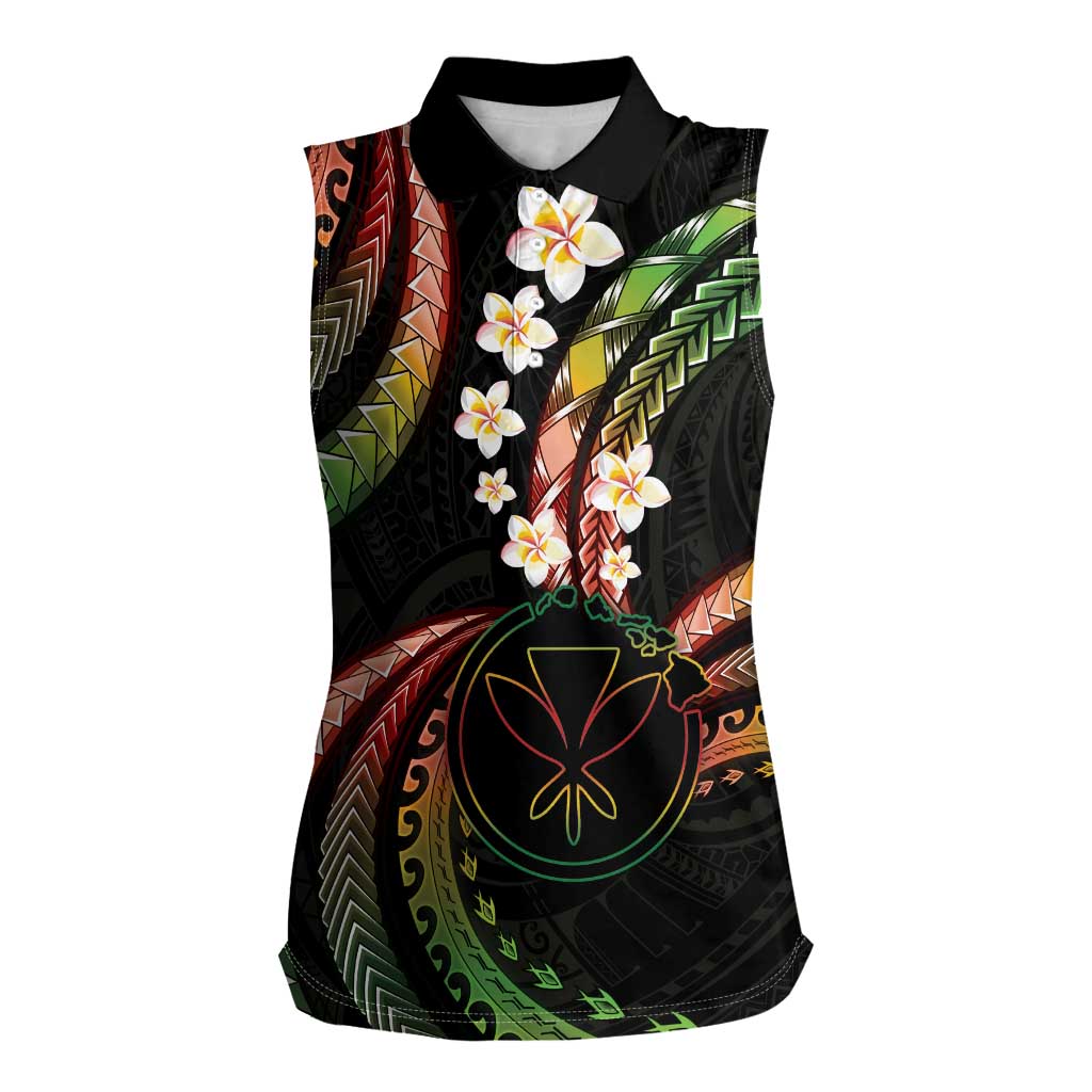 Hawaii Map Kanaka Maoli Women Sleeveless Polo Shirt Fantastic Frangipani Reggae LT01 Female Reggae - Polynesian Pride