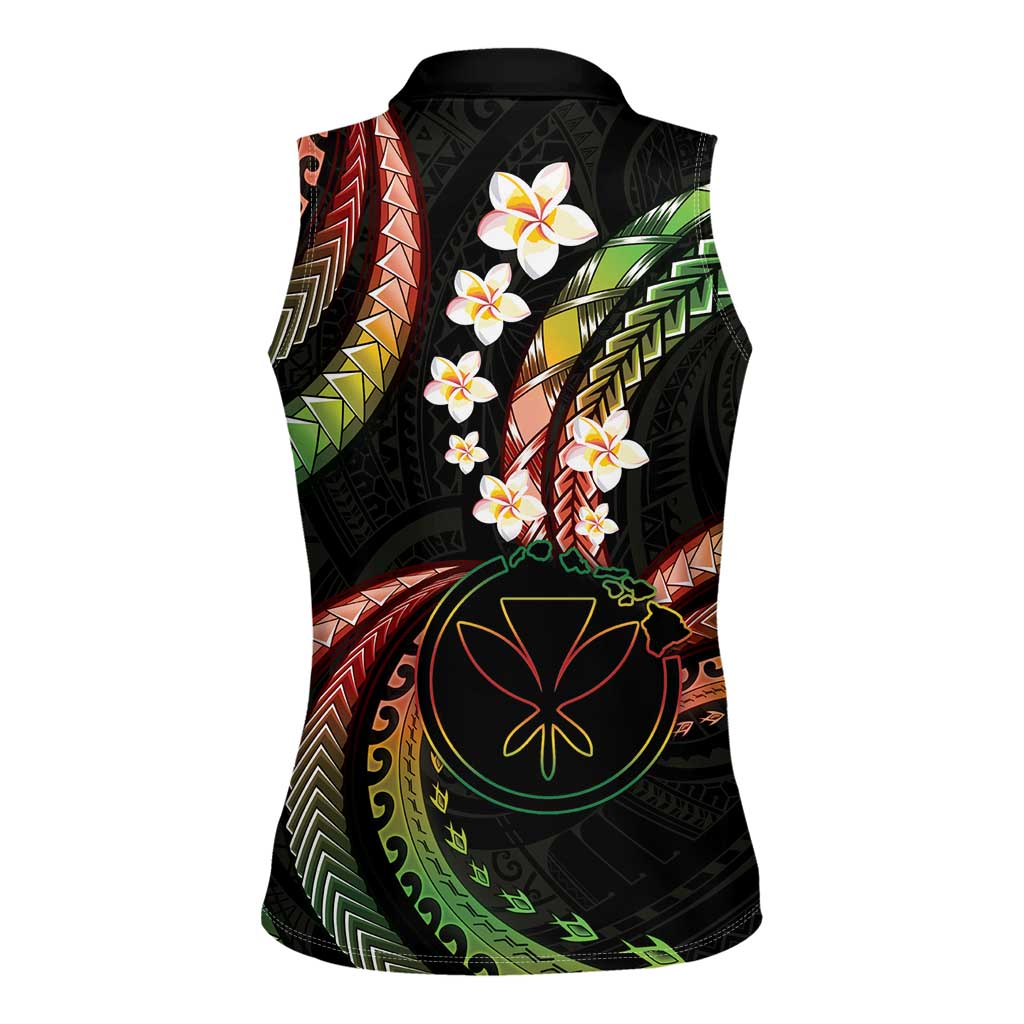 Hawaii Map Kanaka Maoli Women Sleeveless Polo Shirt Fantastic Frangipani Reggae LT01 - Polynesian Pride
