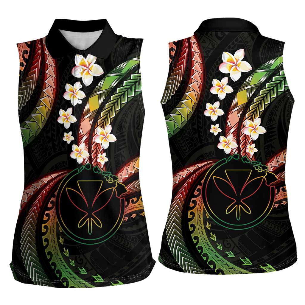 Hawaii Map Kanaka Maoli Women Sleeveless Polo Shirt Fantastic Frangipani Reggae LT01 - Polynesian Pride
