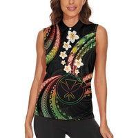Hawaii Map Kanaka Maoli Women Sleeveless Polo Shirt Fantastic Frangipani Reggae LT01 - Polynesian Pride