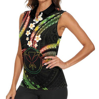 Hawaii Map Kanaka Maoli Women Sleeveless Polo Shirt Fantastic Frangipani Reggae LT01 - Polynesian Pride