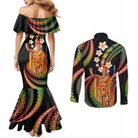 Hawaii King Kamehameha Couples Matching Mermaid Dress and Long Sleeve Button Shirt Fantastic Plumeria Reggae LT01 - Polynesian Pride