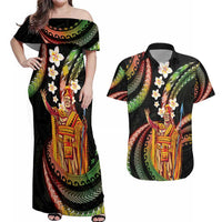 Hawaii King Kamehameha Couples Matching Off Shoulder Maxi Dress and Hawaiian Shirt Fantastic Plumeria Reggae LT01 Reggae - Polynesian Pride