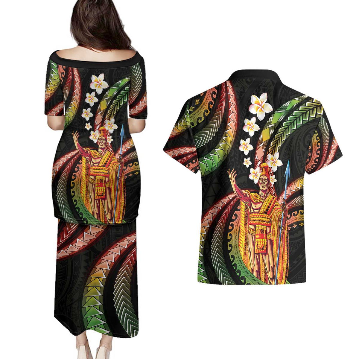 Hawaii King Kamehameha Couples Matching Puletasi and Hawaiian Shirt Fantastic Plumeria Reggae LT01 - Polynesian Pride