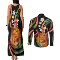 Hawaii King Kamehameha Couples Matching Tank Maxi Dress and Long Sleeve Button Shirt Fantastic Plumeria Reggae LT01 - Polynesian Pride