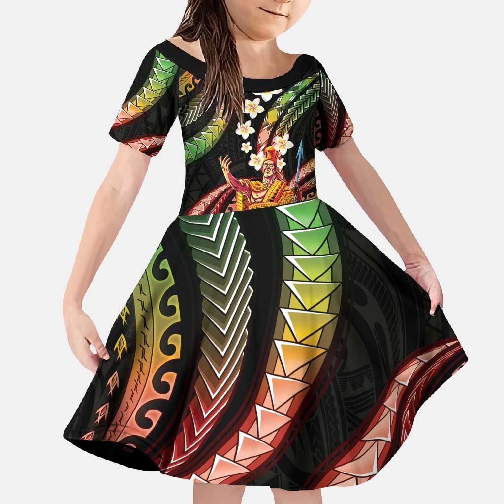 Hawaii King Kamehameha Family Matching Long Sleeve Bodycon Dress and Hawaiian Shirt Fantastic Plumeria Reggae LT01 Daughter's Dress Reggae - Polynesian Pride