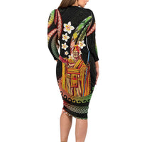 Hawaii King Kamehameha Family Matching Long Sleeve Bodycon Dress and Hawaiian Shirt Fantastic Plumeria Reggae LT01 - Polynesian Pride