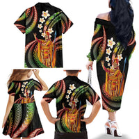Hawaii King Kamehameha Family Matching Off The Shoulder Long Sleeve Dress and Hawaiian Shirt Fantastic Plumeria Reggae LT01 - Polynesian Pride