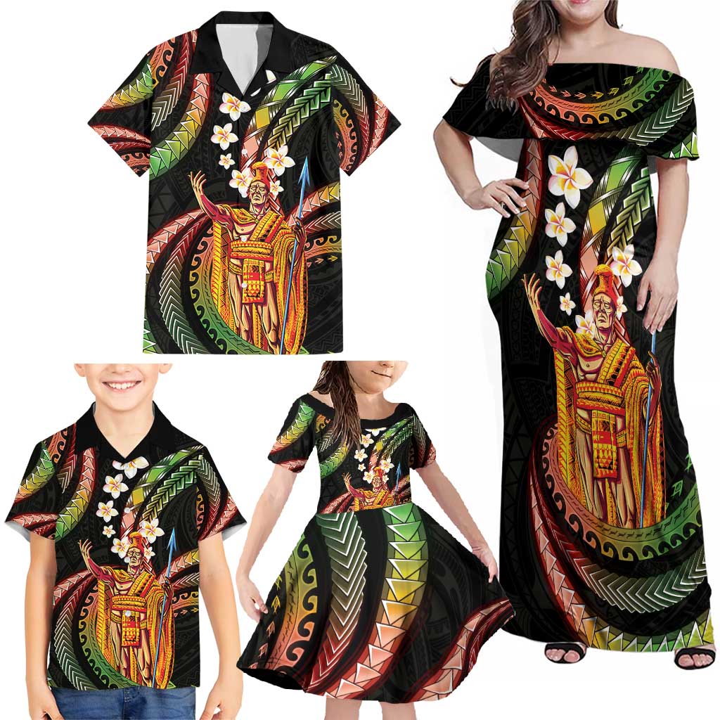 Hawaii King Kamehameha Family Matching Off Shoulder Maxi Dress and Hawaiian Shirt Fantastic Plumeria Reggae LT01 - Polynesian Pride