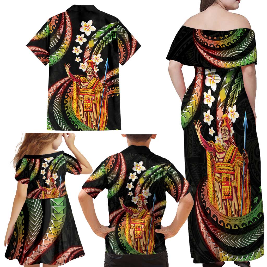 Hawaii King Kamehameha Family Matching Off Shoulder Maxi Dress and Hawaiian Shirt Fantastic Plumeria Reggae LT01 - Polynesian Pride