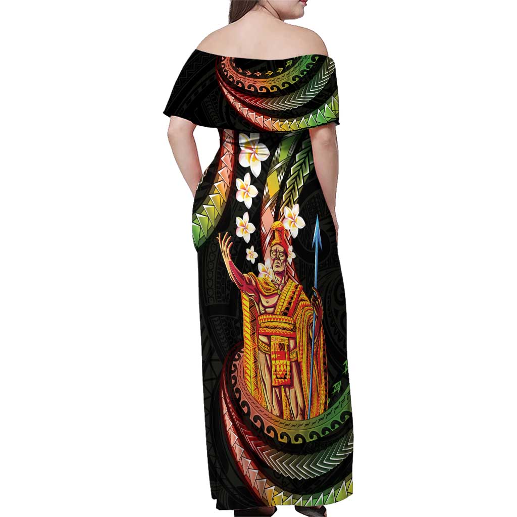 Hawaii King Kamehameha Family Matching Off Shoulder Maxi Dress and Hawaiian Shirt Fantastic Plumeria Reggae LT01 - Polynesian Pride
