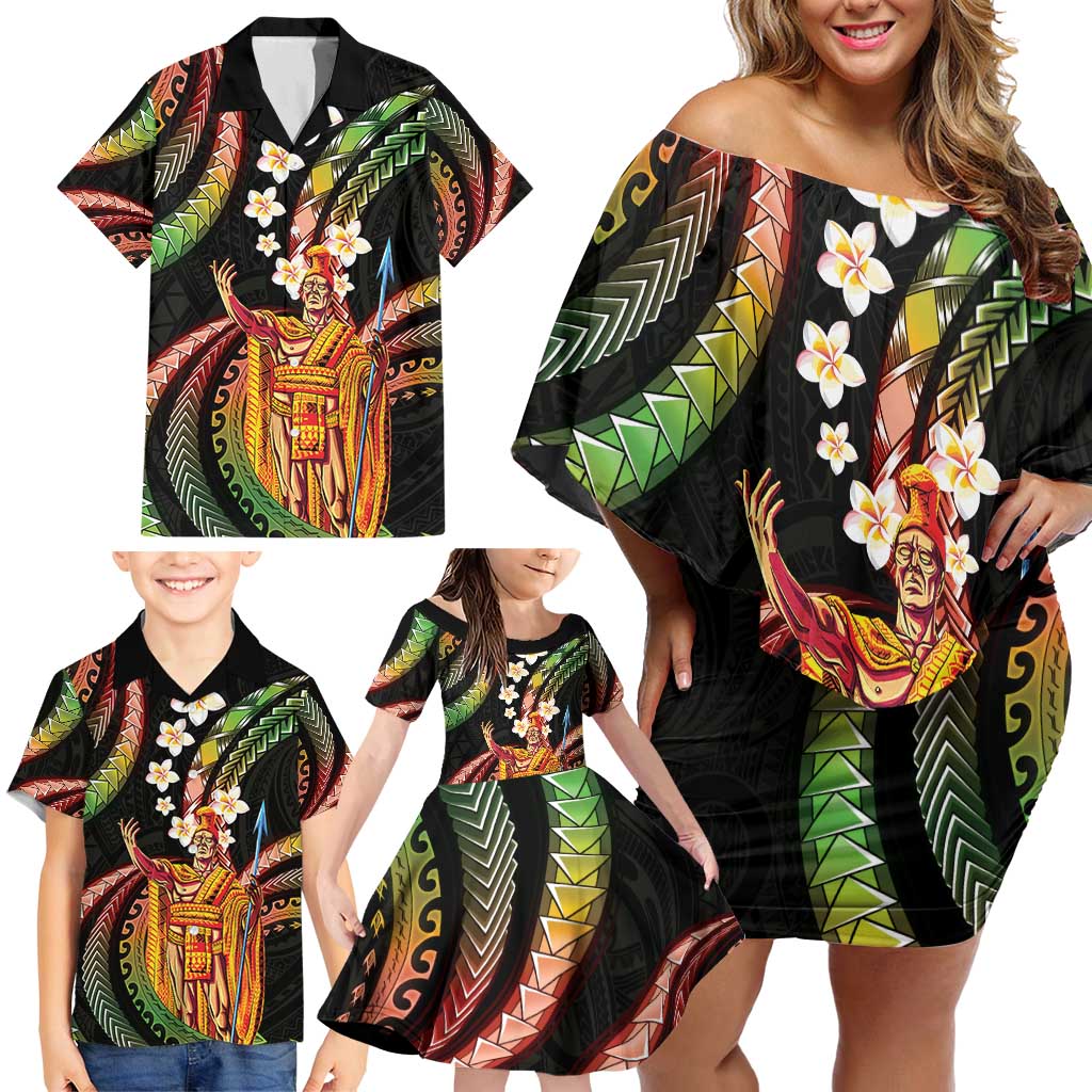 Hawaii King Kamehameha Family Matching Off Shoulder Short Dress and Hawaiian Shirt Fantastic Plumeria Reggae LT01 - Polynesian Pride