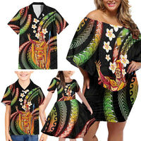 Hawaii King Kamehameha Family Matching Off Shoulder Short Dress and Hawaiian Shirt Fantastic Plumeria Reggae LT01 - Polynesian Pride