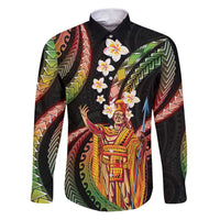Hawaii King Kamehameha Family Matching Puletasi and Hawaiian Shirt Fantastic Plumeria Reggae LT01 Dad's Shirt - Long Sleeve Reggae - Polynesian Pride