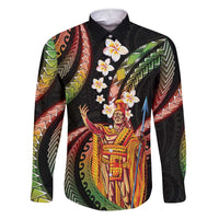 Hawaii King Kamehameha Family Matching Short Sleeve Bodycon Dress and Hawaiian Shirt Fantastic Plumeria Reggae LT01 Dad's Shirt - Long Sleeve Reggae - Polynesian Pride