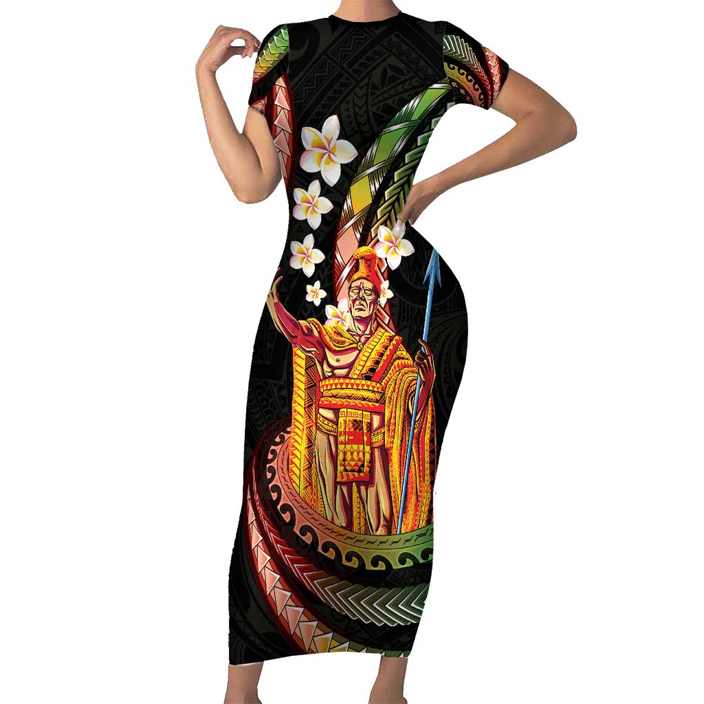 Hawaii King Kamehameha Family Matching Short Sleeve Bodycon Dress and Hawaiian Shirt Fantastic Plumeria Reggae LT01 Mom's Dress Reggae - Polynesian Pride