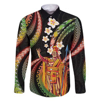 Hawaii King Kamehameha Family Matching Summer Maxi Dress and Hawaiian Shirt Fantastic Plumeria Reggae LT01 Dad's Shirt - Long Sleeve Reggae - Polynesian Pride