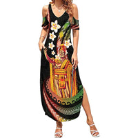 Hawaii King Kamehameha Family Matching Summer Maxi Dress and Hawaiian Shirt Fantastic Plumeria Reggae LT01 Mom's Dress Reggae - Polynesian Pride