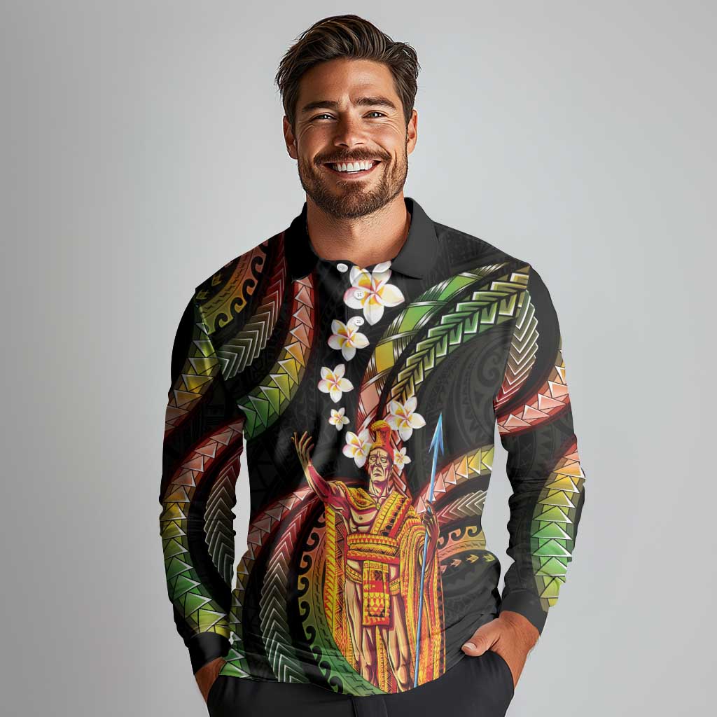 Hawaii King Kamehameha Long Sleeve Polo Shirt Fantastic Plumeria Reggae