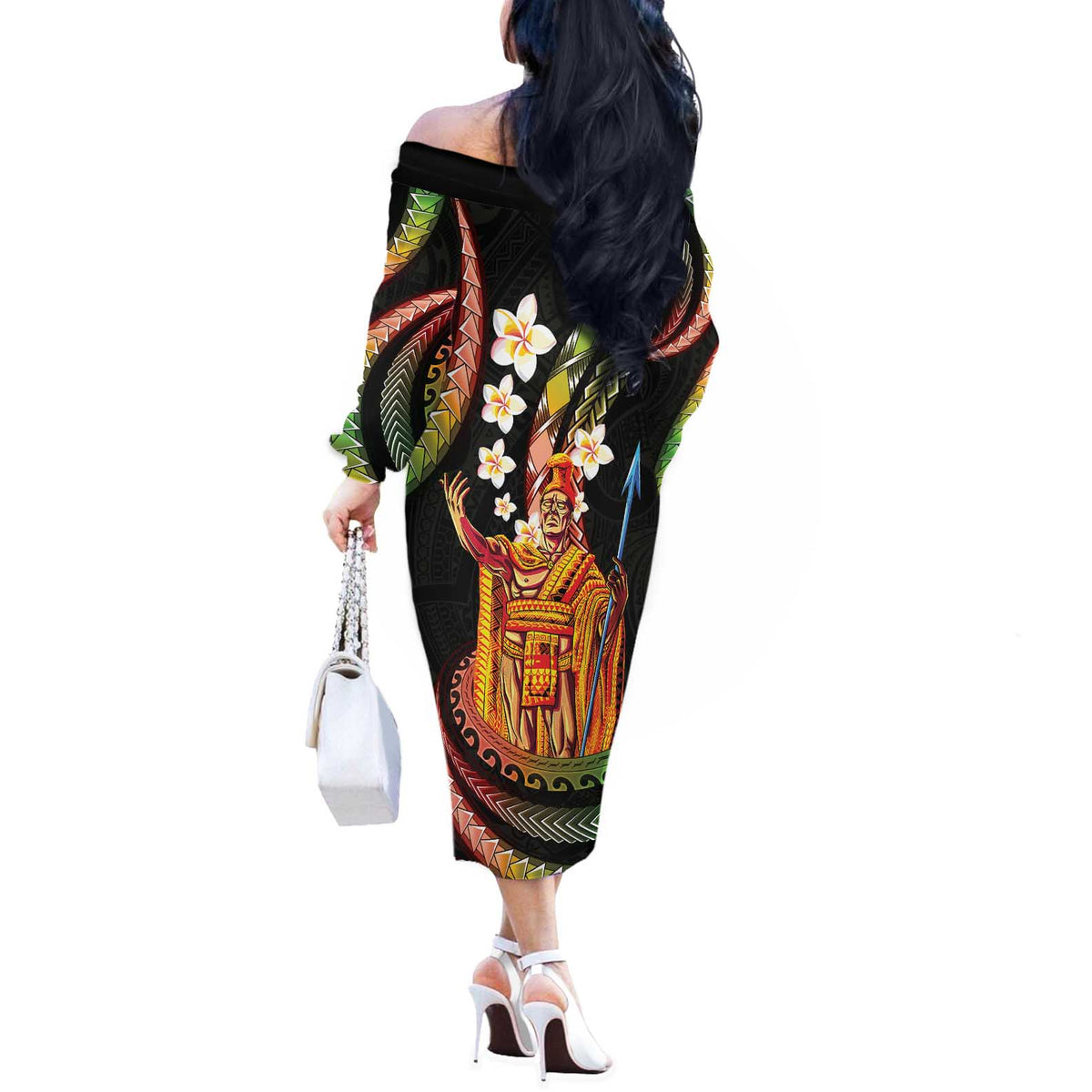 Hawaii King Kamehameha Off The Shoulder Long Sleeve Dress Fantastic Plumeria Reggae LT01 - Polynesian Pride