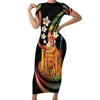 Hawaii King Kamehameha Short Sleeve Bodycon Dress Fantastic Plumeria Reggae LT01 Long Dress Reggae - Polynesian Pride