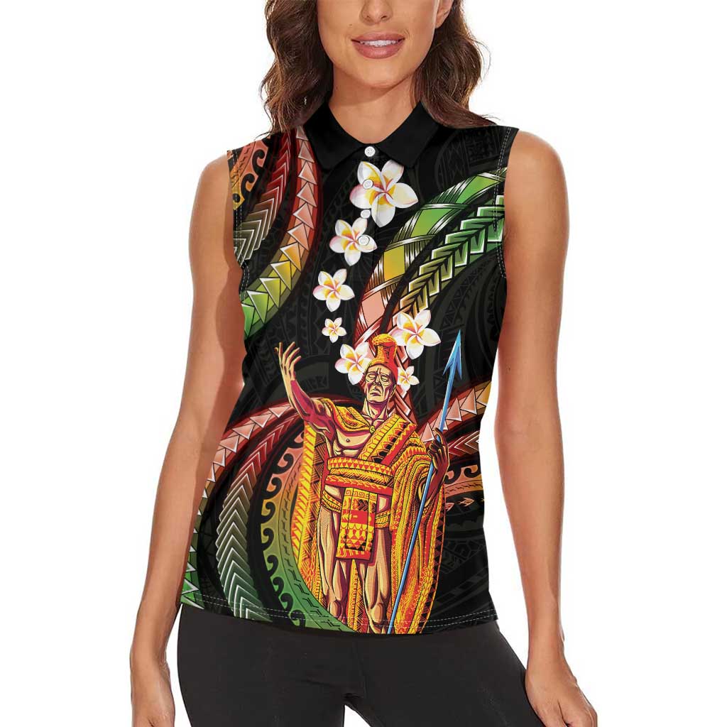 Hawaii King Kamehameha Women Sleeveless Polo Shirt Fantastic Plumeria Reggae LT01 - Polynesian Pride