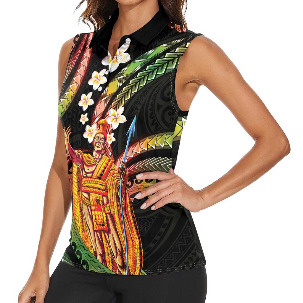 Hawaii King Kamehameha Women Sleeveless Polo Shirt Fantastic Plumeria Reggae LT01 - Polynesian Pride