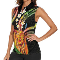 Hawaii King Kamehameha Women Sleeveless Polo Shirt Fantastic Plumeria Reggae LT01 - Polynesian Pride