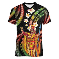 Hawaii King Kamehameha Women V-Neck T-Shirt Fantastic Plumeria Reggae LT01 Female Reggae - Polynesian Pride