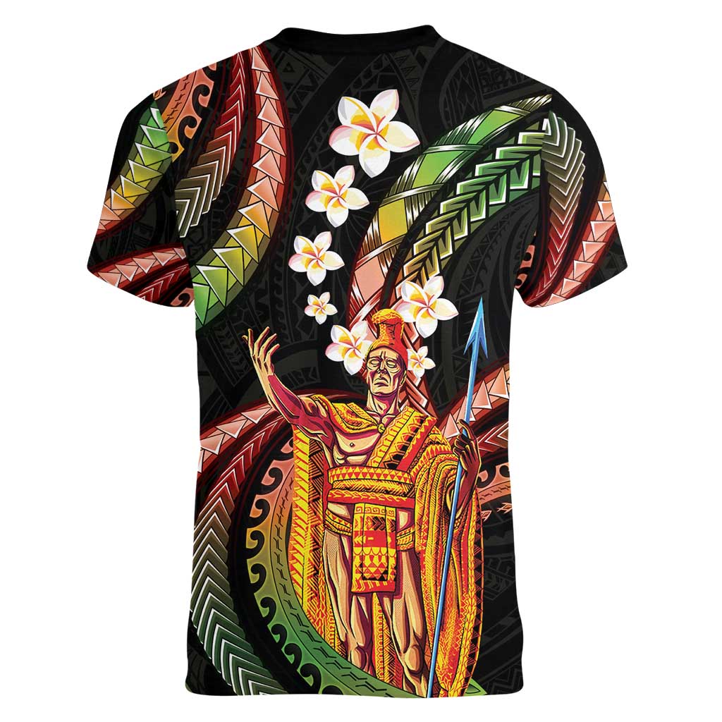 Hawaii King Kamehameha Women V-Neck T-Shirt Fantastic Plumeria Reggae LT01 - Polynesian Pride