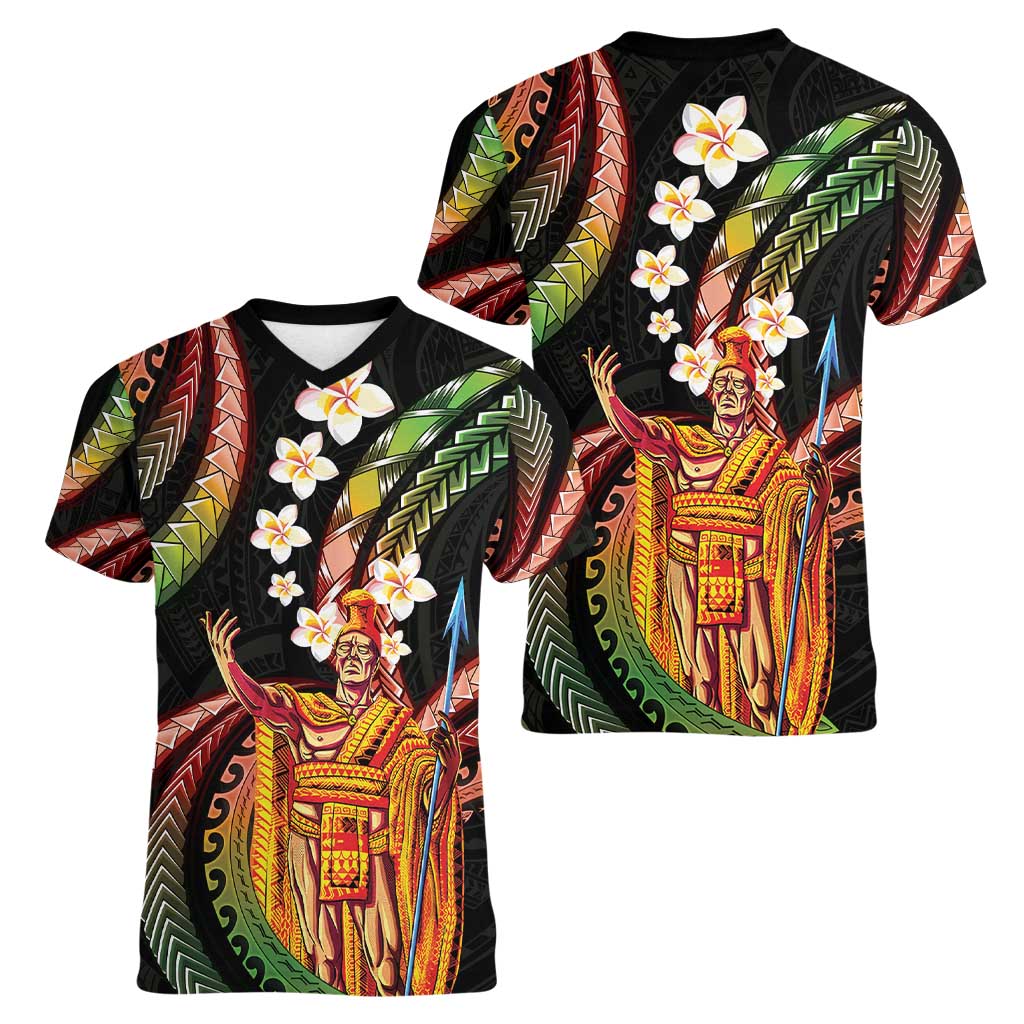 Hawaii King Kamehameha Women V-Neck T-Shirt Fantastic Plumeria Reggae LT01 - Polynesian Pride