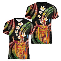 Hawaii King Kamehameha Women V-Neck T-Shirt Fantastic Plumeria Reggae LT01 - Polynesian Pride