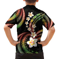 Hawaii Plumeria Reggae Family Matching Off The Shoulder Long Sleeve Dress and Hawaiian Shirt Polynesian Pattern