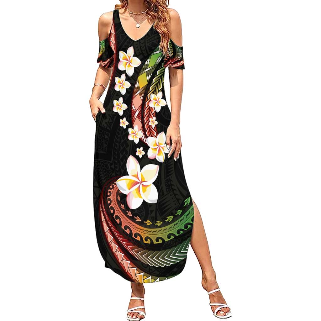 Hawaii Plumeria Reggae Family Matching Summer Maxi Dress and Hawaiian Shirt Polynesian Pattern