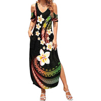 Hawaii Plumeria Reggae Family Matching Summer Maxi Dress and Hawaiian Shirt Polynesian Pattern