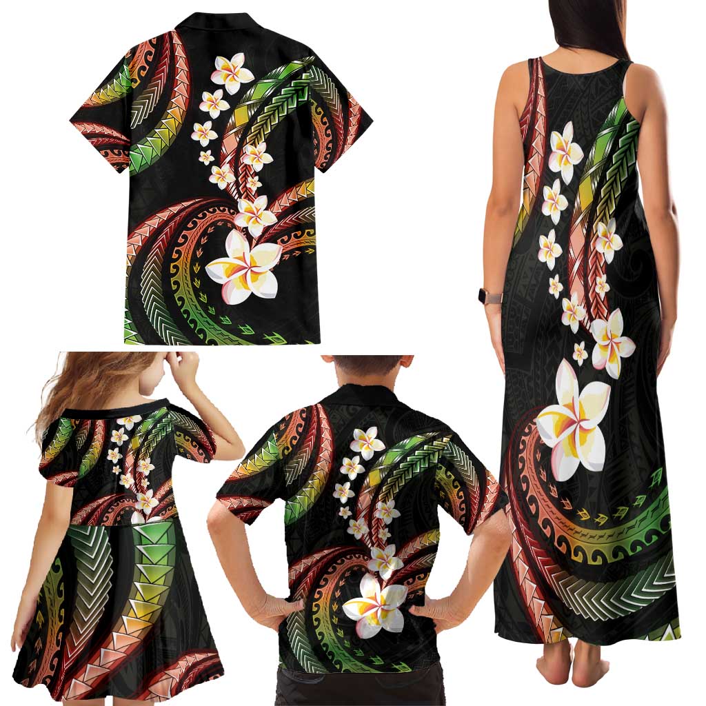Hawaii Plumeria Reggae Family Matching Tank Maxi Dress and Hawaiian Shirt Polynesian Pattern
