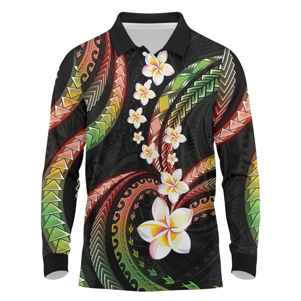 Hawaii Plumeria Reggae Long Sleeve Polo Shirt Polynesian Pattern LT01 Reggae - Polynesian Pride