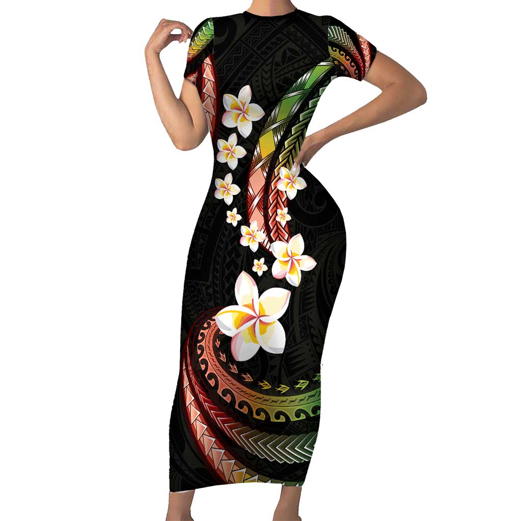 Hawaii Plumeria Reggae Short Sleeve Bodycon Dress Polynesian Pattern LT01 Long Dress Reggae - Polynesian Pride