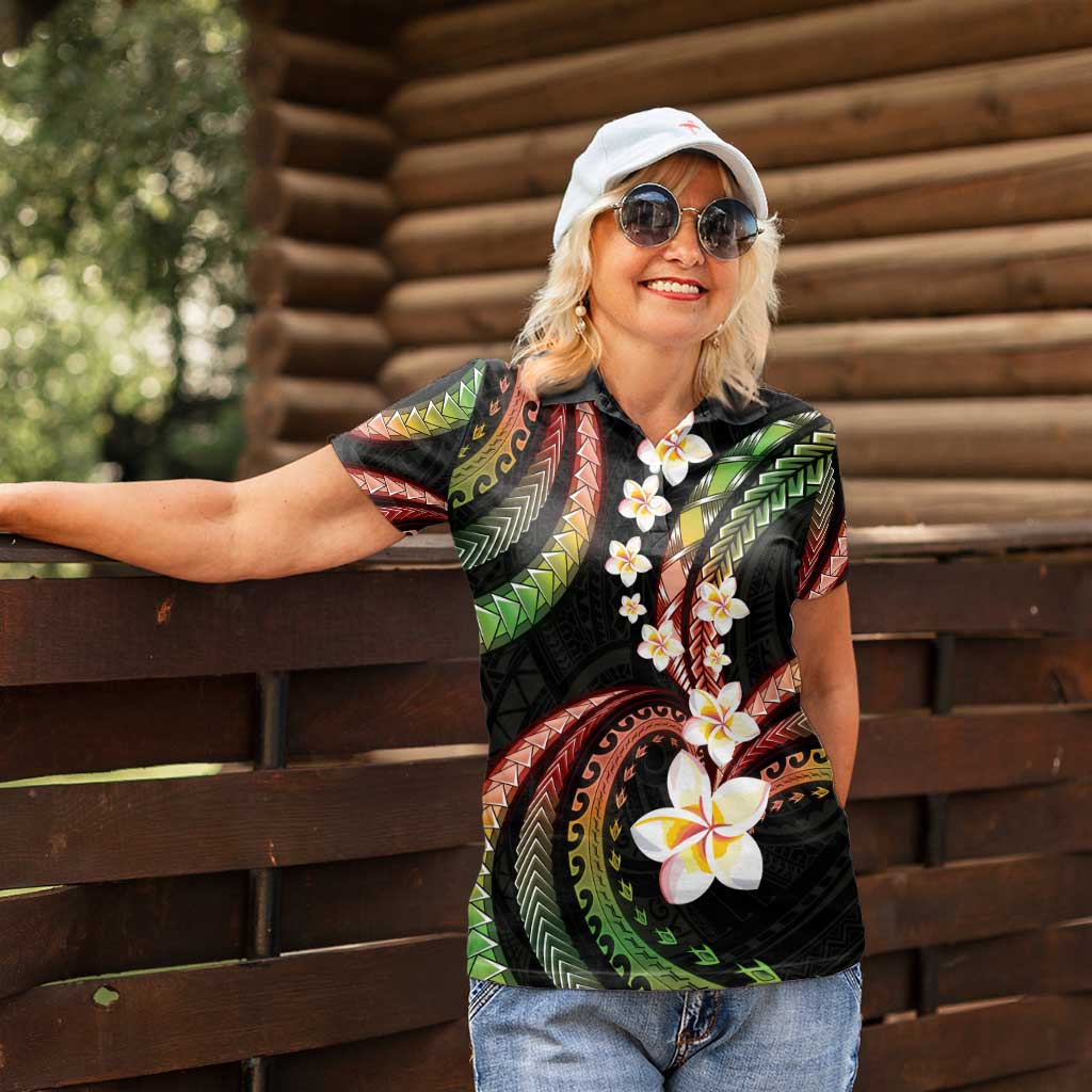 Hawaii Plumeria Reggae Women Polo Shirt Polynesian Pattern LT01 - Polynesian Pride