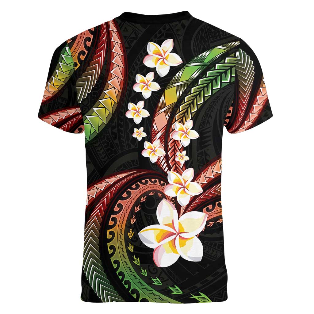 Hawaii Plumeria Reggae Women V-Neck T-Shirt Polynesian Pattern LT01 - Polynesian Pride