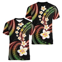Hawaii Plumeria Reggae Women V-Neck T-Shirt Polynesian Pattern LT01 - Polynesian Pride