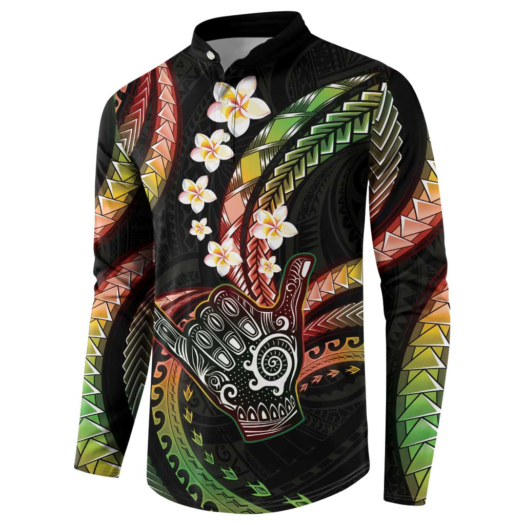 Hawaii Shaka Sign Button Sweatshirt Fantastic Frangipani Reggae